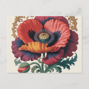 Sierlijke Vintage Klaproos Bloem Illustratie Briefkaart