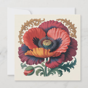 Sierlijke Vintage Klaproos Bloem Illustratie Feestdagenkaart