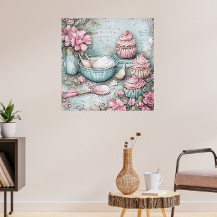 Sierlijke Vintage Thee Party & Bloemige Roll Stick Poster