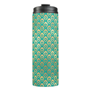 Sierlijke vintage turquoise en gouden pauw thermosbeker