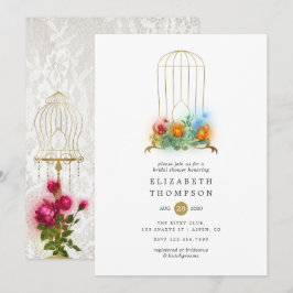 Sierlijke vintage vogelkooi kant bloem bruiloftsdo kaart