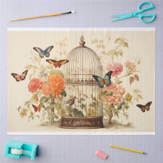 sierlijke vleugels: vogelkooi decoupage tissuepapier (Craft)