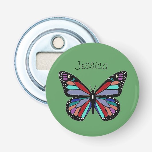 Sierlijke Vlinderkunst Groen Persoonlijk Button Flesopener (Voorkant)