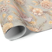 Sierlijke Vogel Bloempatroon Cadeaupapier (Rol Hoek)
