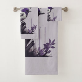 Sierlijke vogel & Paarse bladeren | Palet van de n Bad Handdoek