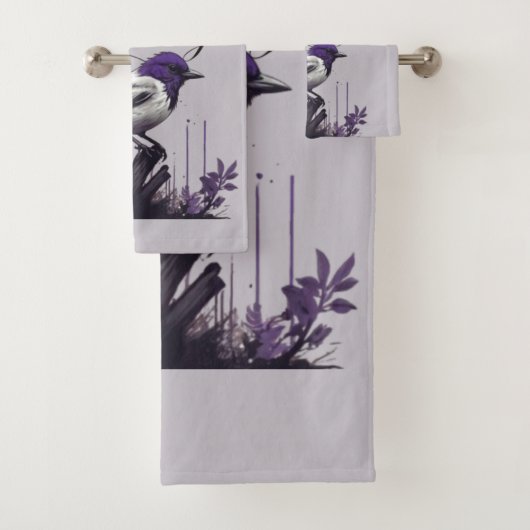 Sierlijke vogel & Paarse bladeren | Palet van de n Bad Handdoek (Insitu)