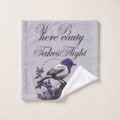 Sierlijke vogel & Paarse bladeren | Palet van de n Bad Handdoek (Wasdoekje)