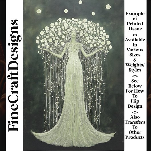 Sierlijke Vrouw Bloemen Groene Gown V6 Decoupage Tissuepapier