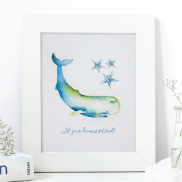 Sierlijke wanddecoratie aquarel blauwe wal poster