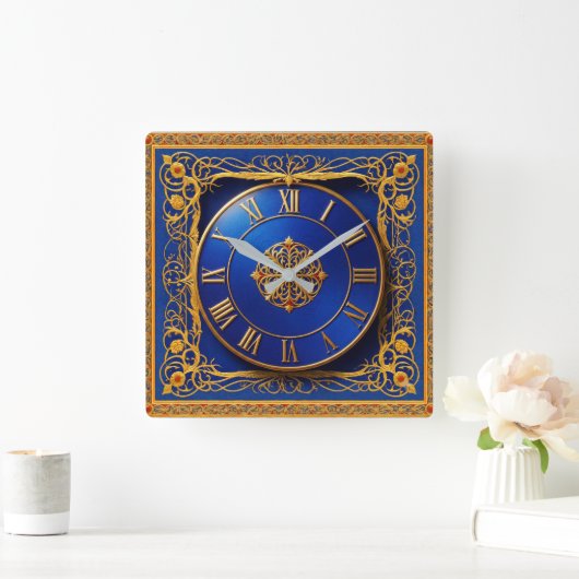 Sierlijke wandklok goud kobaltblauw (Huis)