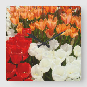 Sierlijke wandklokken Oranje Rood Wit Tulpen