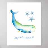 Sierlijke wandkunst aquarel blauwe walvis poster (Voorkant)