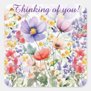 Sierlijke  Waterverf Floral Vierkante Sticker