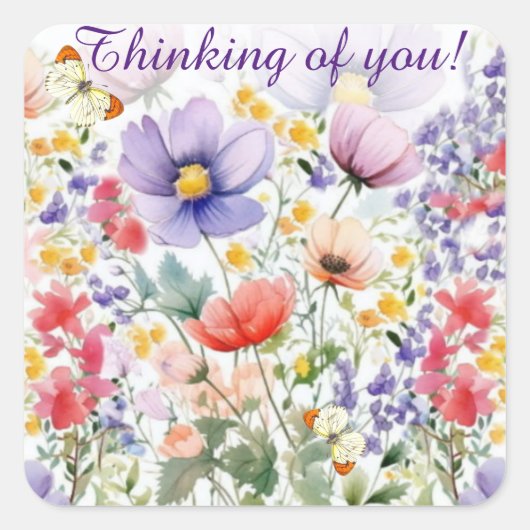 Sierlijke  Waterverf Floral Vierkante Sticker (Voorkant)