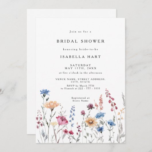 sierlijke wilde bloem bruids douche uitnodiging (Voorkant / Achterkant)