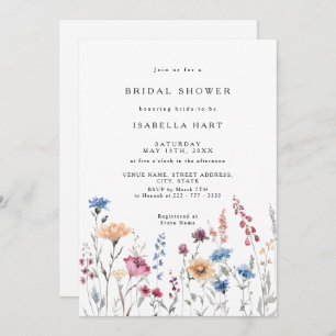 sierlijke wilde bloem bruids douche uitnodiging