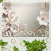 Sierlijke Witte Bloem Keukenhanddoek (Gevouwen)