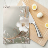 Sierlijke Witte Bloem Keukenhanddoek (Quarter Fold)