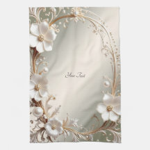 Sierlijke Witte Bloem Keukenhanddoek