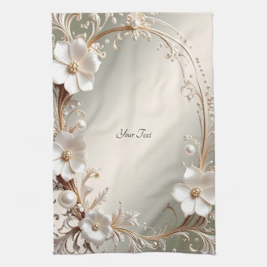 Sierlijke Witte Bloem Keukenhanddoek (Verticaal)