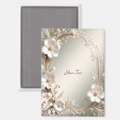 Sierlijke witte bloemenframe magneet (Voorkant / Achterkant)