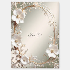 Sierlijke witte bloemenframe magneet