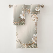 Sierlijke witte bloemenset handdoeken