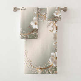 Sierlijke witte bloemenset handdoeken