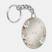 Sierlijke witte bloemensleutelhanger sleutelhanger (Voorkant Links)
