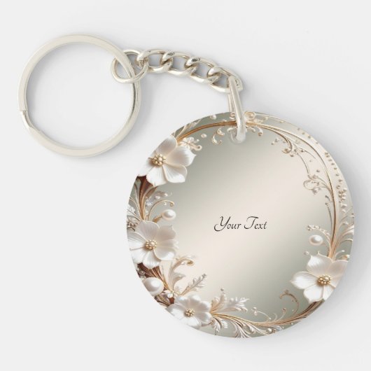 Sierlijke witte bloemensleutelhanger sleutelhanger (Voorkant)