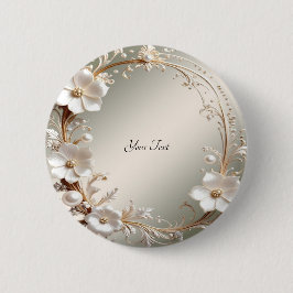Sierlijke witte bloemframeknop ronde button 5,7 cm