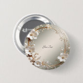 Sierlijke witte bloemframeknop ronde button 5,7 cm (Voorkant /achterkant)