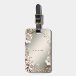 Sierlijke Witte Bloemrijke Frame Bagage Label