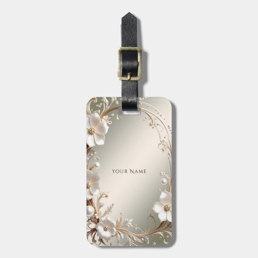 Sierlijke Witte Bloemrijke Frame Bagage Label (Voorkant verticaal)