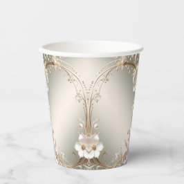 Sierlijke witte bloemrijke frame papieren bekers
