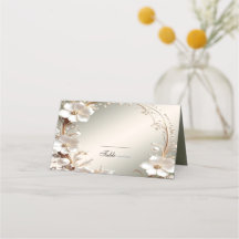 Sierlijke witte bloemrijke frame plaatskaart