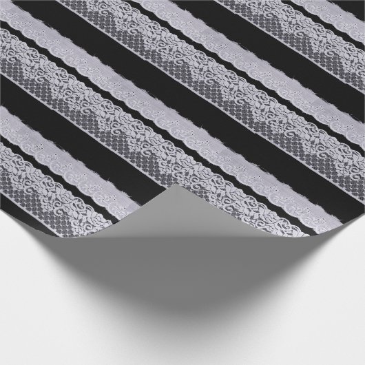 Sierlijke witte kant, geïsoleerde zwarte achtergro cadeaupapier (Hoek)