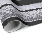 Sierlijke witte kant, geïsoleerde zwarte achtergro cadeaupapier (Rol Hoek)