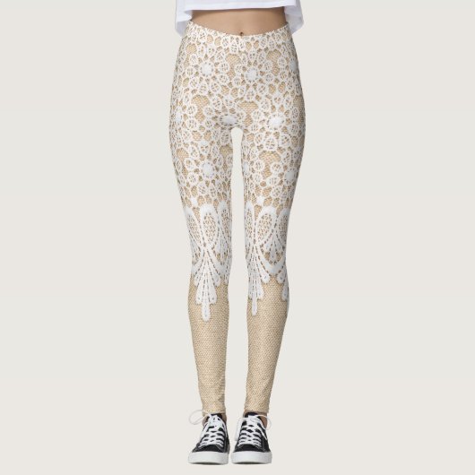 Sierlijke witte kant, stoffenontwerp. leggings (Voorkant)