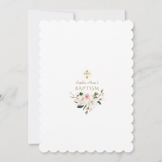 Sierlijke Witte Magnolia Roze Gouden Bloem Doop Kaart (Achterkant)