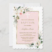 Sierlijke Witte Magnolia Roze Gouden Bloem Doop Kaart (Voorkant)