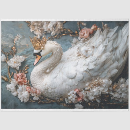 Sierlijke Witte Zwaan Bloemen Decoupage Tissuepapier (Voorkant)