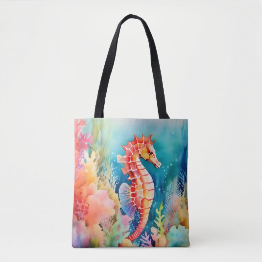 Sierlijke zeepaardje in levendige Waterverf lagen Tote Bag (Voorkant)
