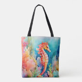 Sierlijke zeepaardje in levendige Waterverf lagen Tote Bag (Achterkant)