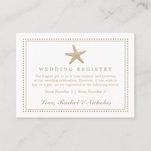 sierlijke zeester | Huwelijkscadeau Registry Informatiekaartje (Voorkant)