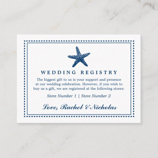 sierlijke zeester | Huwelijkscadeau Registry Informatiekaartje (Voorkant)