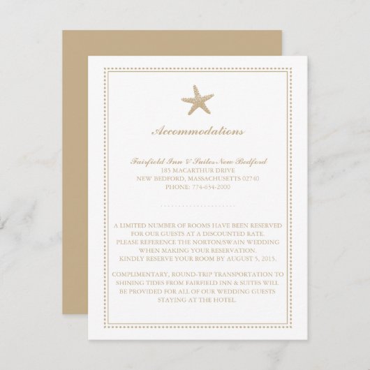 sierlijke zeester | Trouwaccommodaties Informatiekaartje (Voorkant / Achterkant)