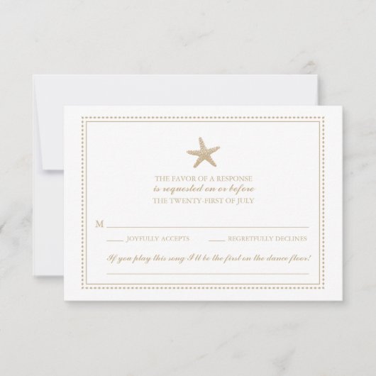 Sierlijke zeesterren gouden zand | Bruiloft RSVP Kaartje (Voorkant)