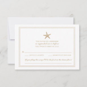 Sierlijke zeesterren gouden zand   Bruiloft RSVP Kaartje