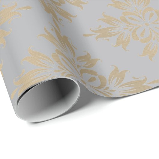 Sierlijke zilvergrijs Metallic Gold Faux Sepia Cadeaupapier (Rol Hoek)